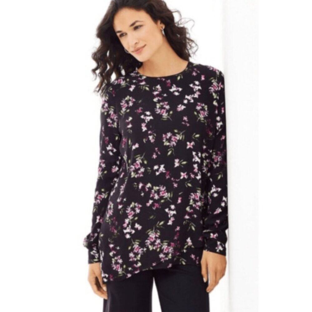 J Jill Black Floral Print Top